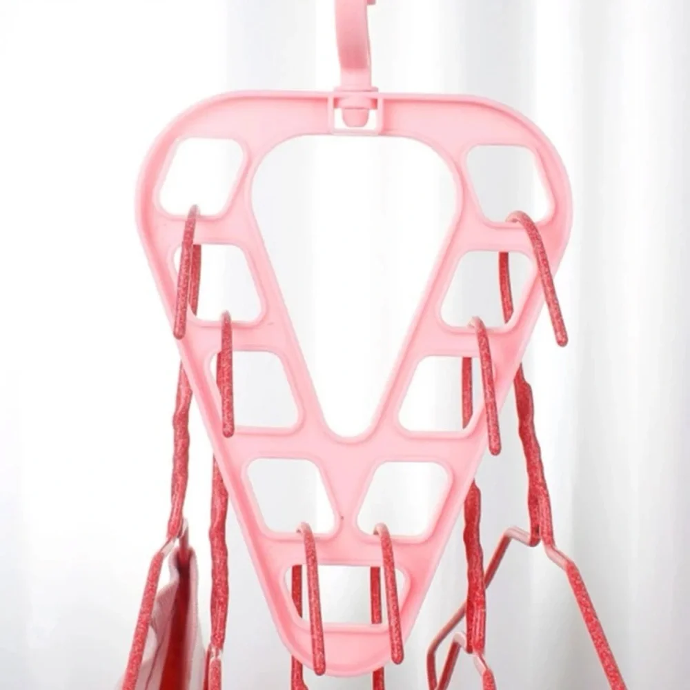 New Baby Pink Multi-Function Rotatable Non-Slip Triangle 9 Holes Clothes Hanger